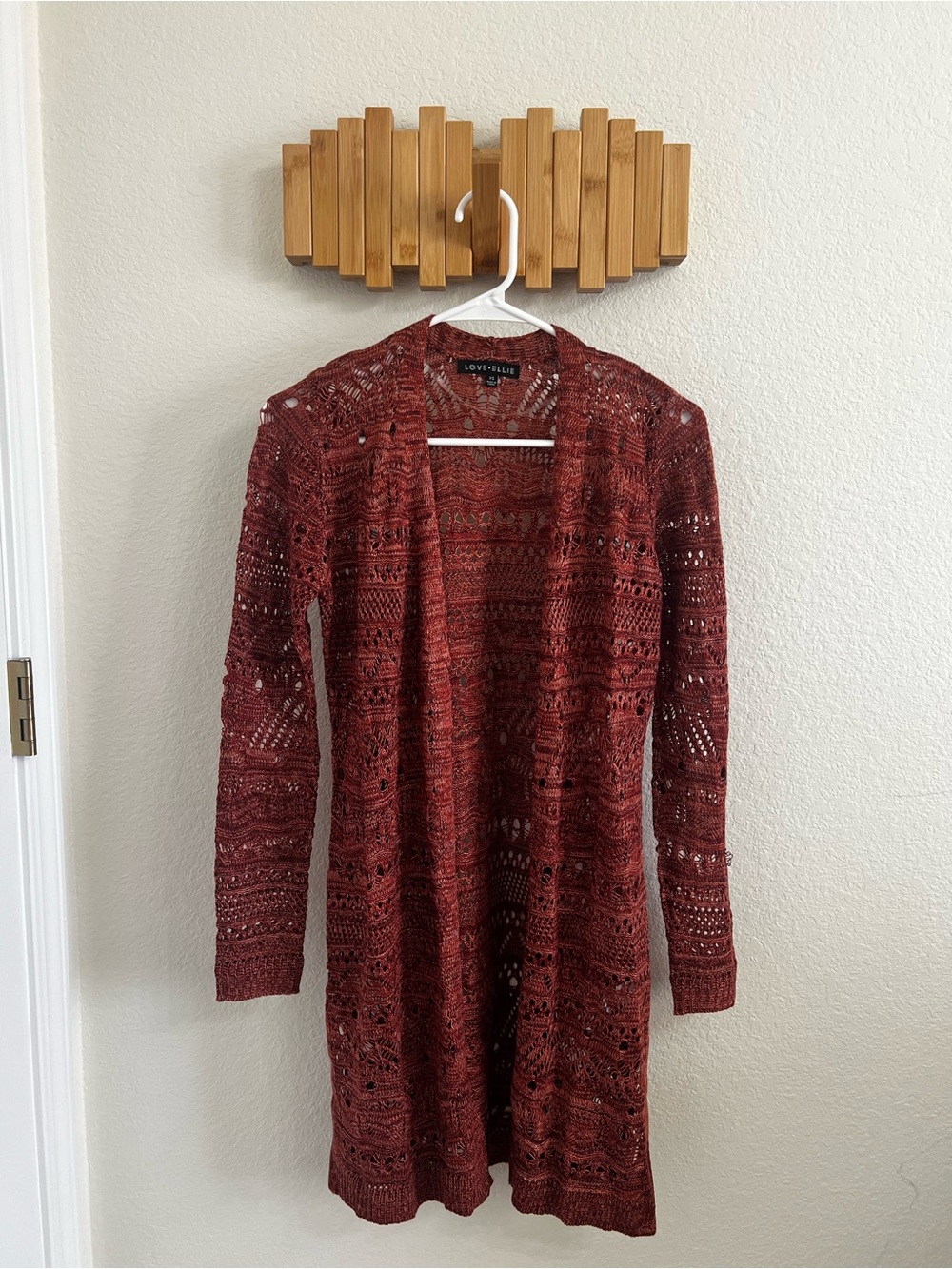 Love Ellie Open-Front Rust Crochet Knit Cardigan Sweater